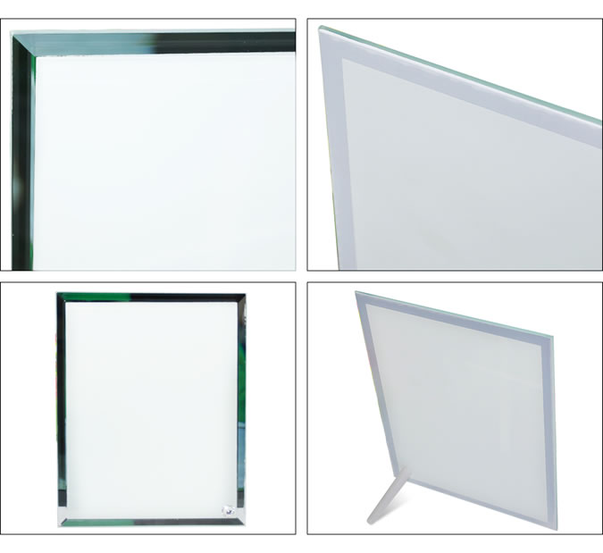 Sublimation Bevel Edge Glass Photo Frames Close Up front and rear