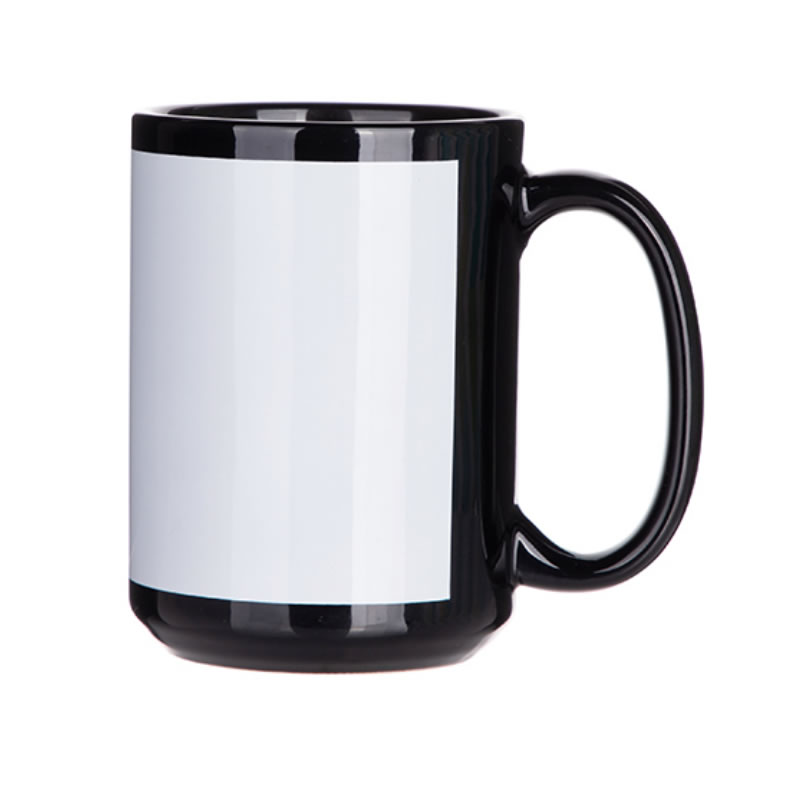 15oz Black Mug with White Patch