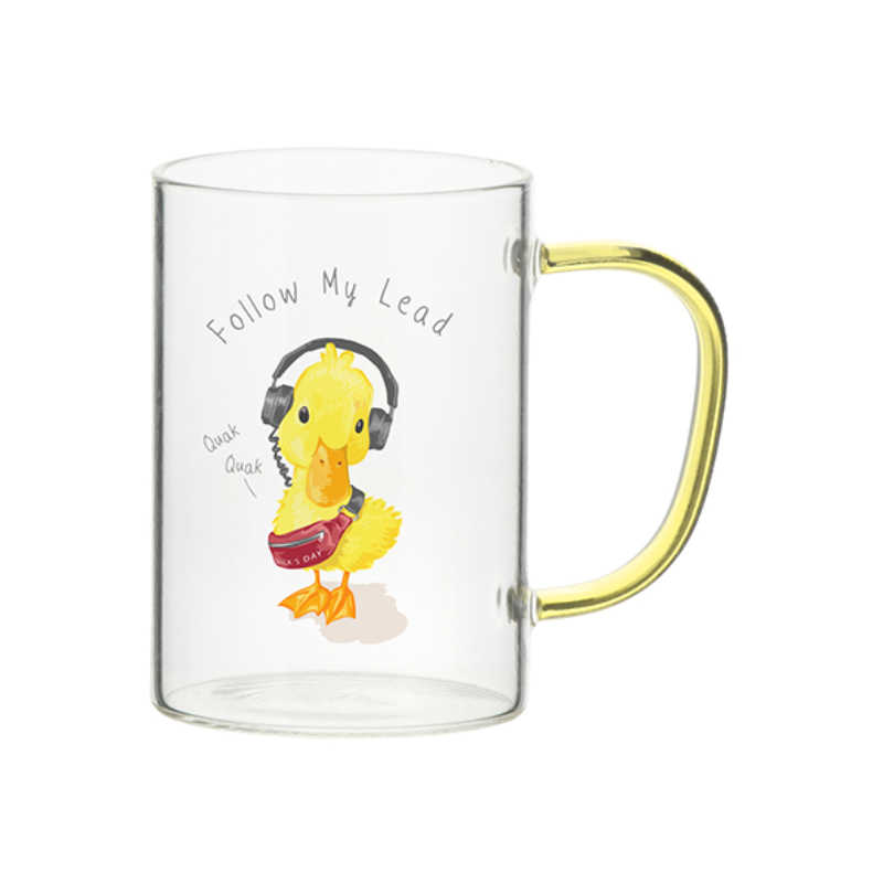 Sublimation Glass Mug with Yellow Coloured Handle