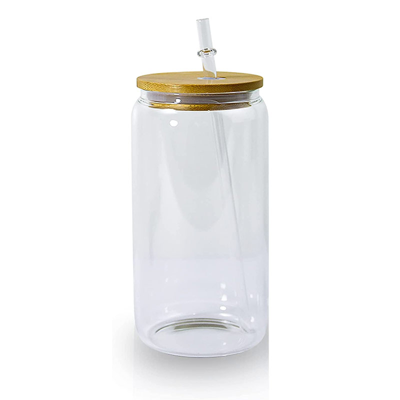 Sublimation Clear Can Glass Mug with Bamboo Lid
