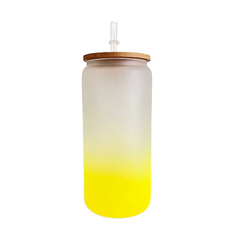 Yellow Sublimation Frosted Ombre Can Glass Mug 16oz