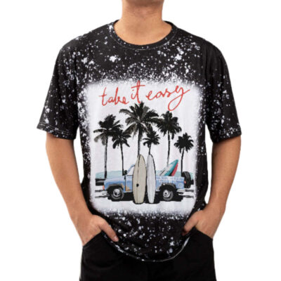 Sublimation Black Bleached Starry Cotton Feeling T-Shirts