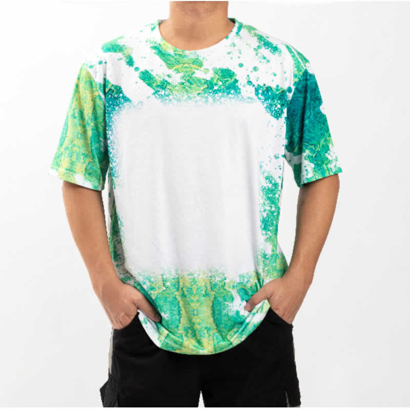 Sublimation Summer Green Bleached Leopard Cotton Feeling T-Shirt
