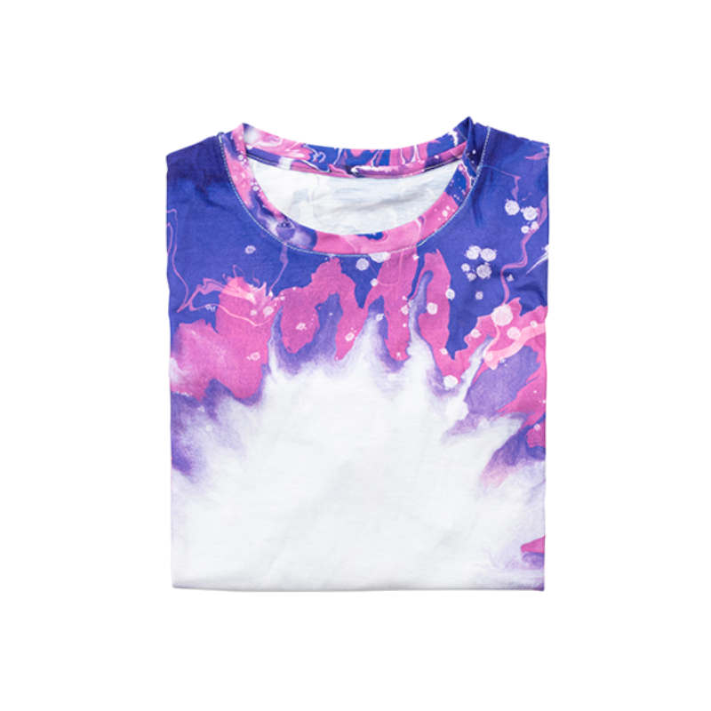 Sublimation Blue Bleached Bloom Cotton Feeling T-Shirt Folded