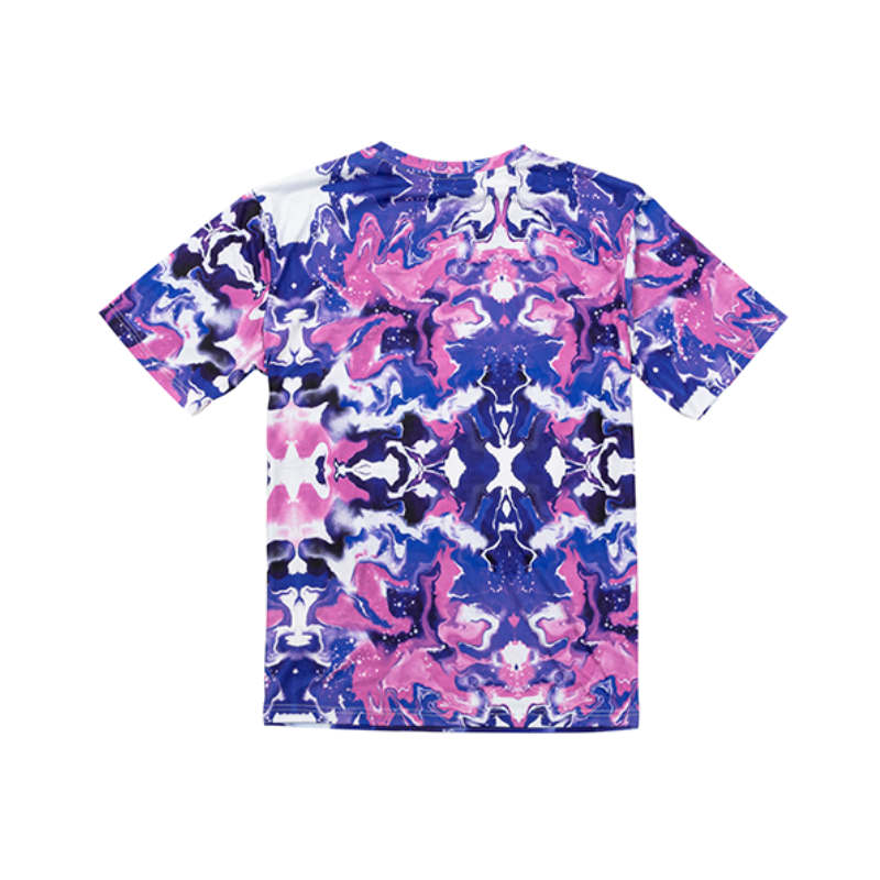 Sublimation Blue Bleached Bloom Cotton Feeling T-Shirt back view