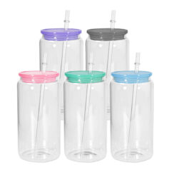 Sublimation Glass Can Mug 16oz with Coloured Lid